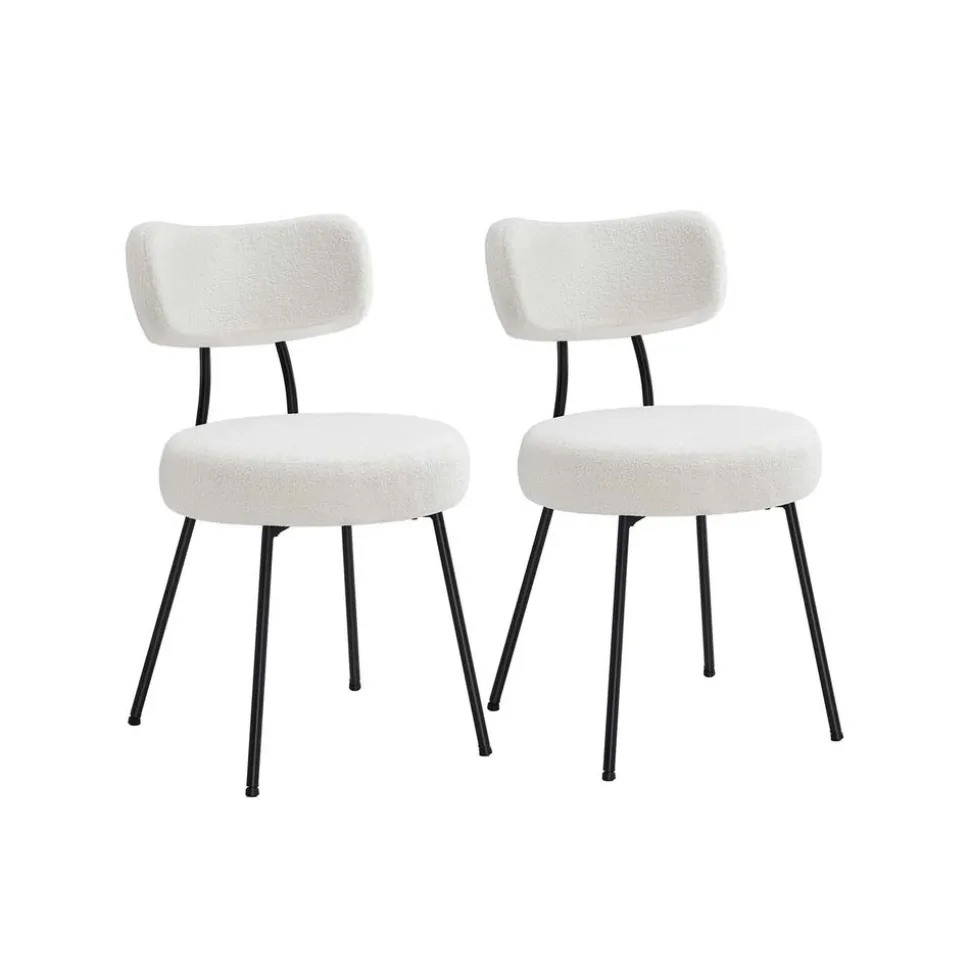 Chaises salle à manger lot de 2 tissu peluche cader en acier blanc crème