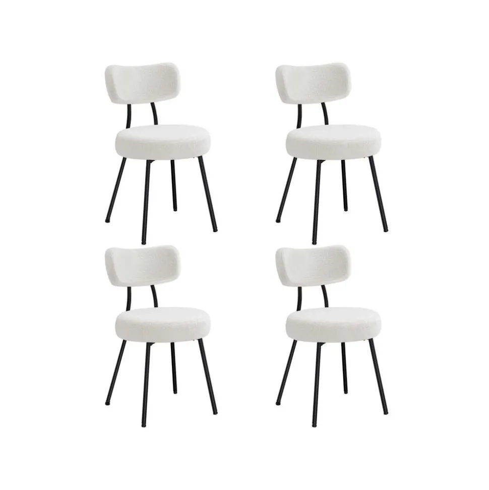 Chaises salle à manger lot de 2 tissu peluche cader en acier blanc crème