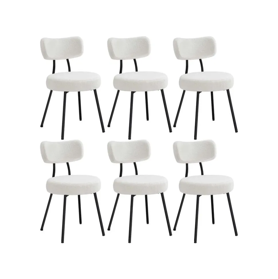 Chaises salle à manger lot de 2 tissu peluche cader en acier blanc crème
