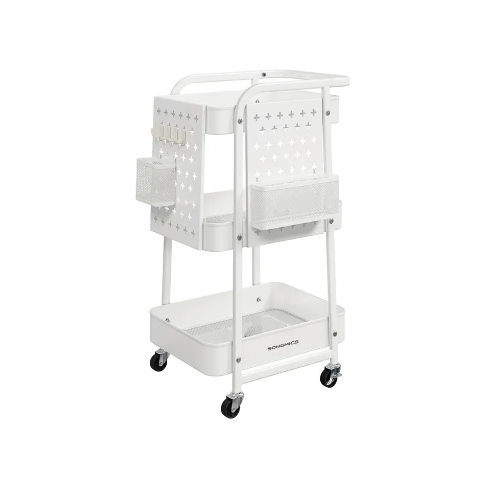 Chariot de rangement 3 plateaux en maille métallique blanc nuage