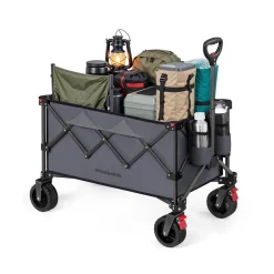 Chariot pliable capacité de 150 L avec poignée 4 roues amovibles gris ardoise