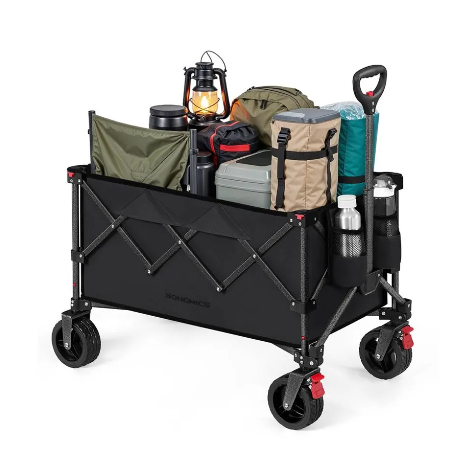 Chariot pliable capacité de 150 L avec poignée 4 roues amovibles gris ardoise