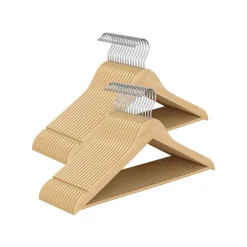 Cintres en bois lot de 30 fins avec encoches porte-pantalons naturel