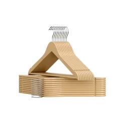 Cintres en bois lot de 30 fins avec encoches porte-pantalons naturel