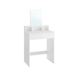 Coiffeuse avec grand miroir avec 2 tiroirs et 3 compartiments blanc