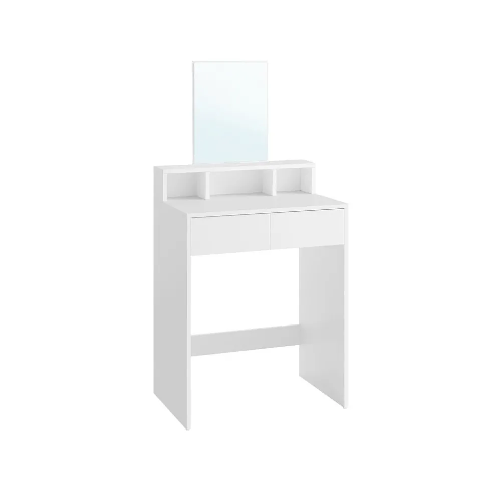 Coiffeuse avec grand miroir avec 2 tiroirs et 3 compartiments blanc
