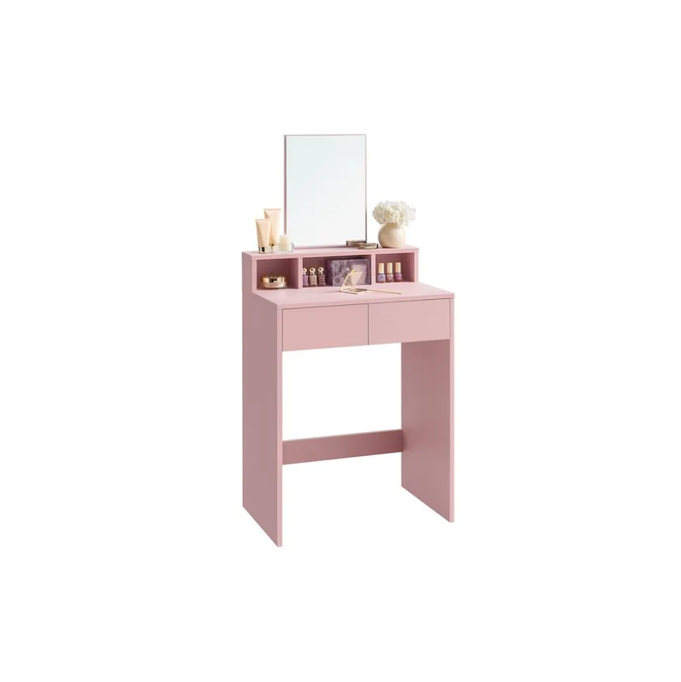 Coiffeuse avec grand miroir avec 2 tiroirs et 3 compartiments blanc