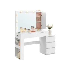Coiffeuse avec tiroir LED miroir multiprise 40 x 125 x 140 cm blanc nuage