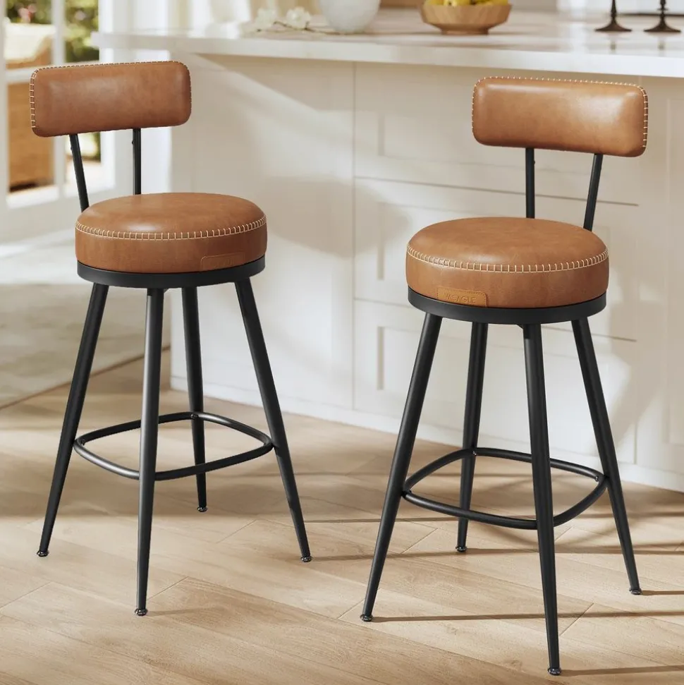 Collection EKHO - 2 Tabourets de bar en PU marron caramel