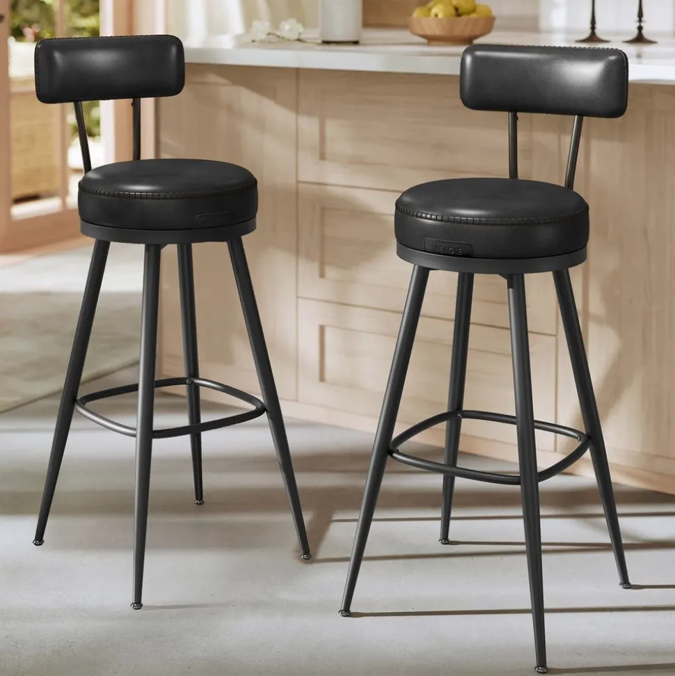 Collection EKHO - 2 Tabourets de bar en PU marron caramel