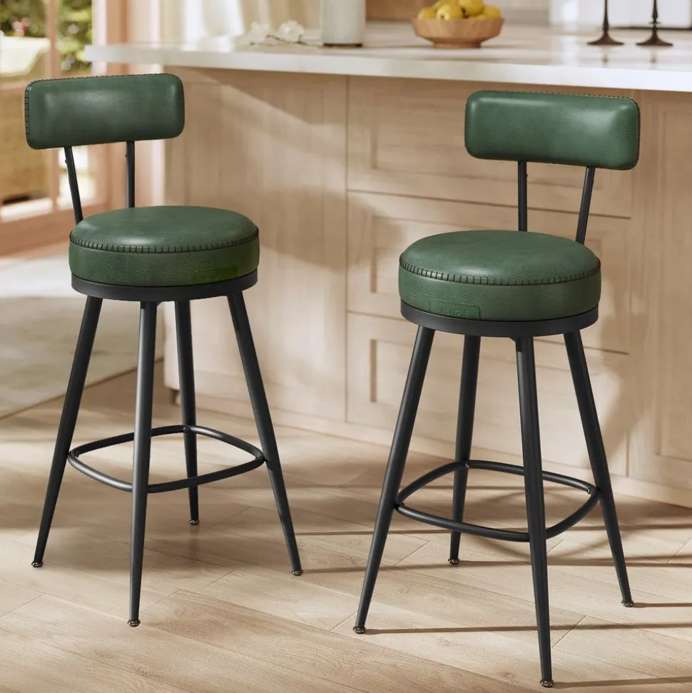 Collection EKHO - 2 Tabourets de bar en PU marron caramel