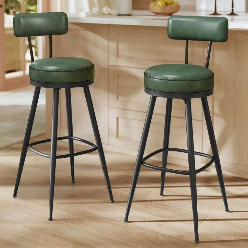 Collection EKHO - 2 Tabourets de bar en PU marron caramel