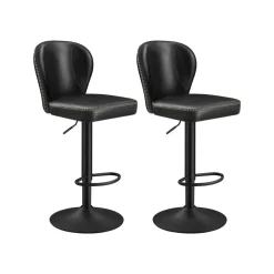 Collection EKHO - 2 tabourets de bar pivotant à 360° avec dossier marron caramel