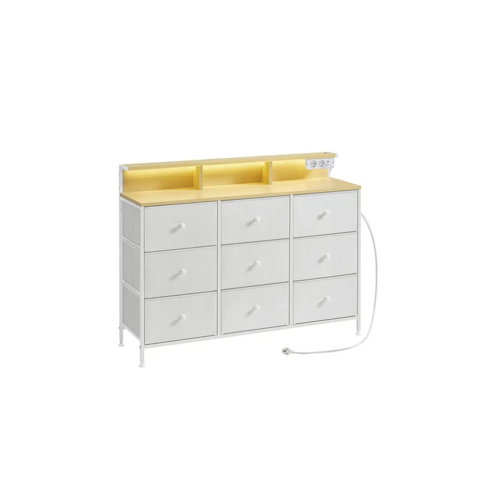 Commode avec 9 tiroirs et éclairage LED 33,5 x 114 x 84 cm blanc nuage