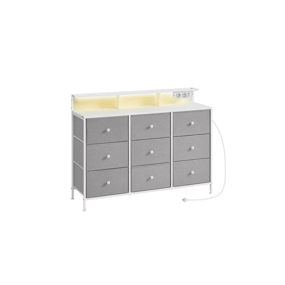 Commode avec 9 tiroirs et éclairage LED 33,5 x 114 x 84 cm blanc nuage