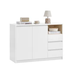 Commode avec porte étagère réglable 2 tiroirs 40 x 103,3 x 74,5 cm blanc nuage