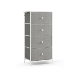 Commode en tissu avec 4 tiroirs gris clair blanc