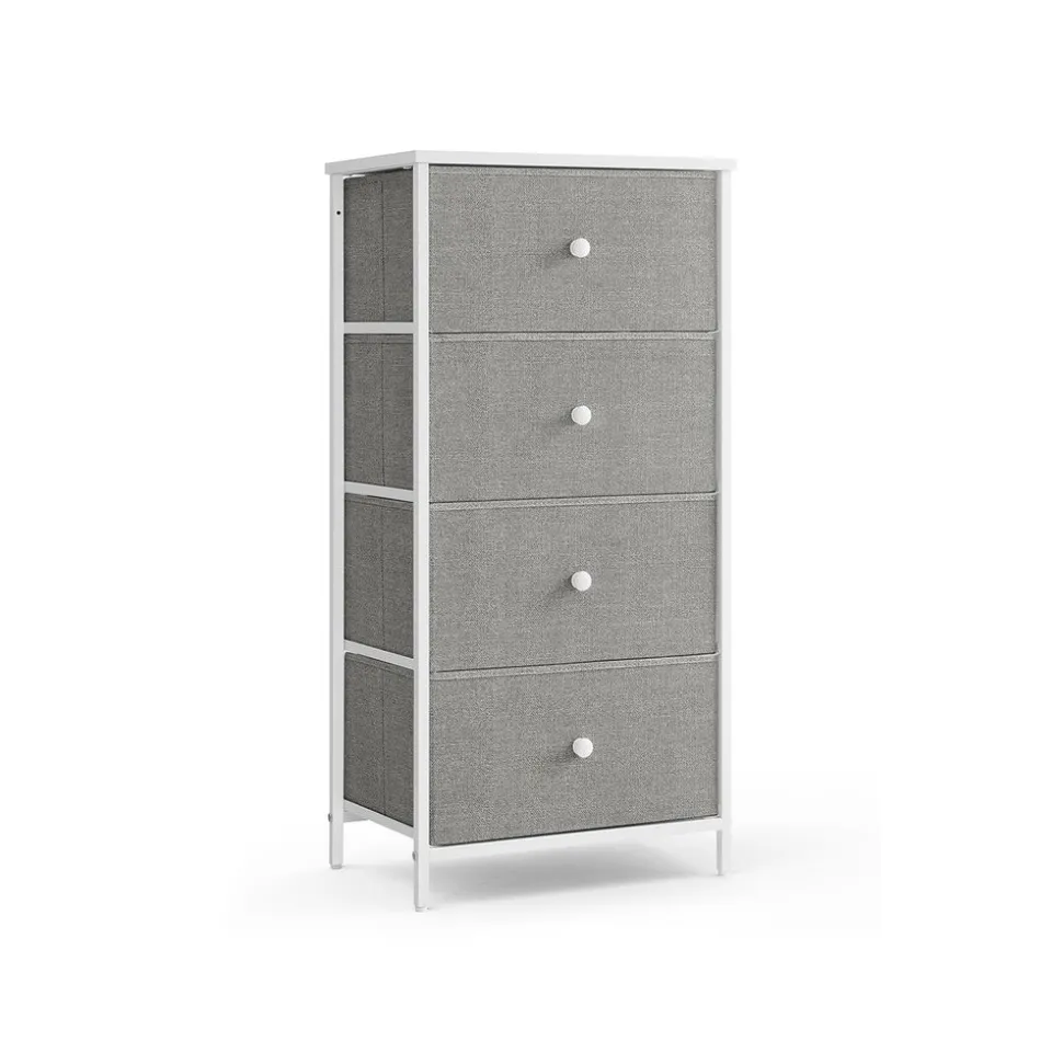 Commode en tissu avec 4 tiroirs gris clair blanc