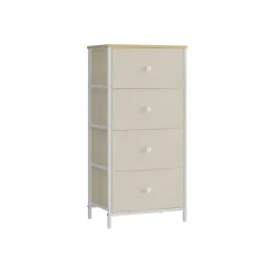 Commode en tissu avec 4 tiroirs gris clair blanc
