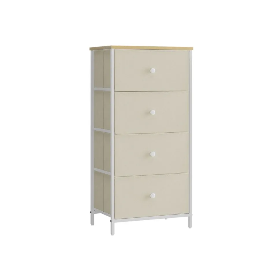 Commode en tissu avec 4 tiroirs gris clair blanc