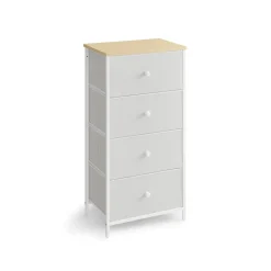 Commode en tissu avec 4 tiroirs gris clair blanc
