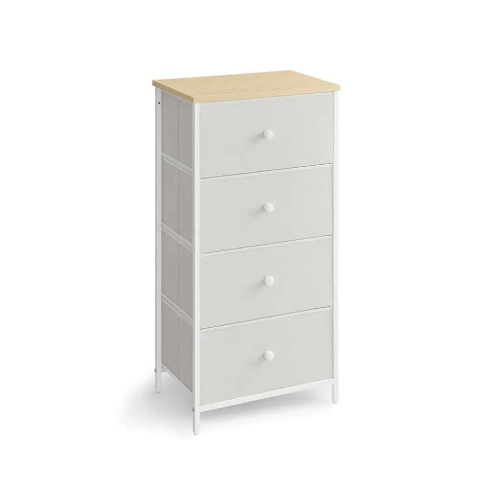 Commode en tissu avec 4 tiroirs gris clair blanc