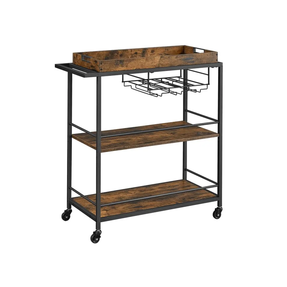 Desserte de style industriel cadre en acier 40 x 88 x 96 cm marron rustique et noir