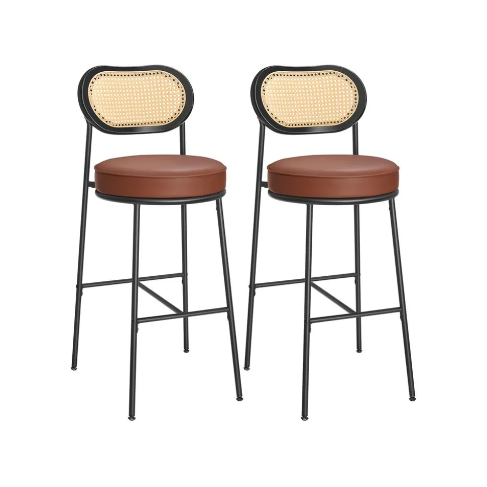 EKHO 2 tabourets de bar avec dossier incurvé marron caramel