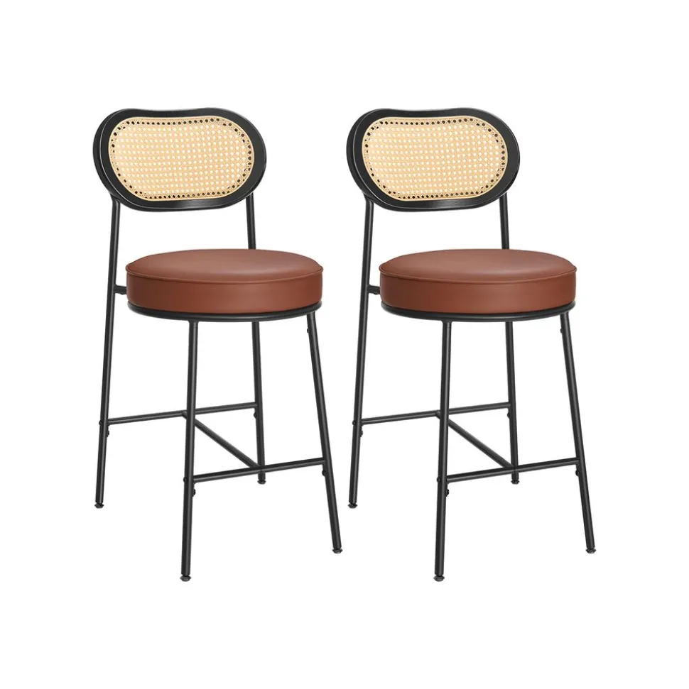EKHO 2 tabourets de bar avec dossier incurvé marron caramel