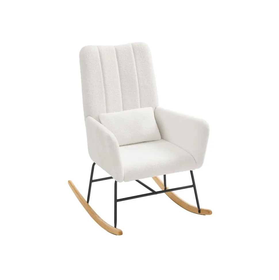 Fauteuil à bascule avec accoudoirs surface en tissu peluche blanc crème