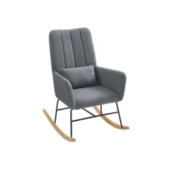 Fauteuil à bascule avec accoudoirs surface en tissu peluche blanc crème
