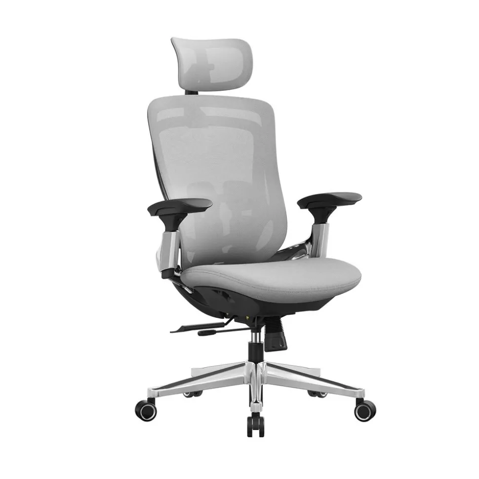 Fauteuil ergonomique réglable en toile gris tourterelle