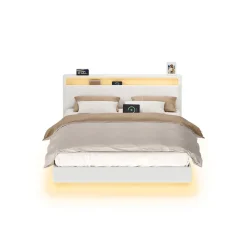 Lit double avec éclairage LED multiprise blanc nuage