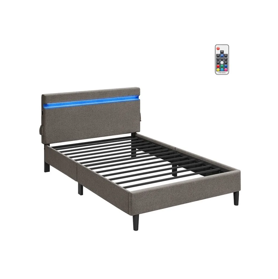 Lit double en métal 140 x 190 cm gris foncé