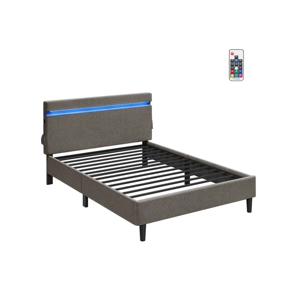 Lit double en métal 140 x 190 cm gris foncé