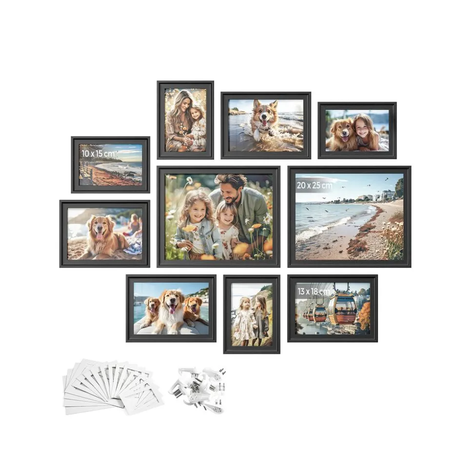 Lot de 10 cadres photo mdf et verre noir cendré