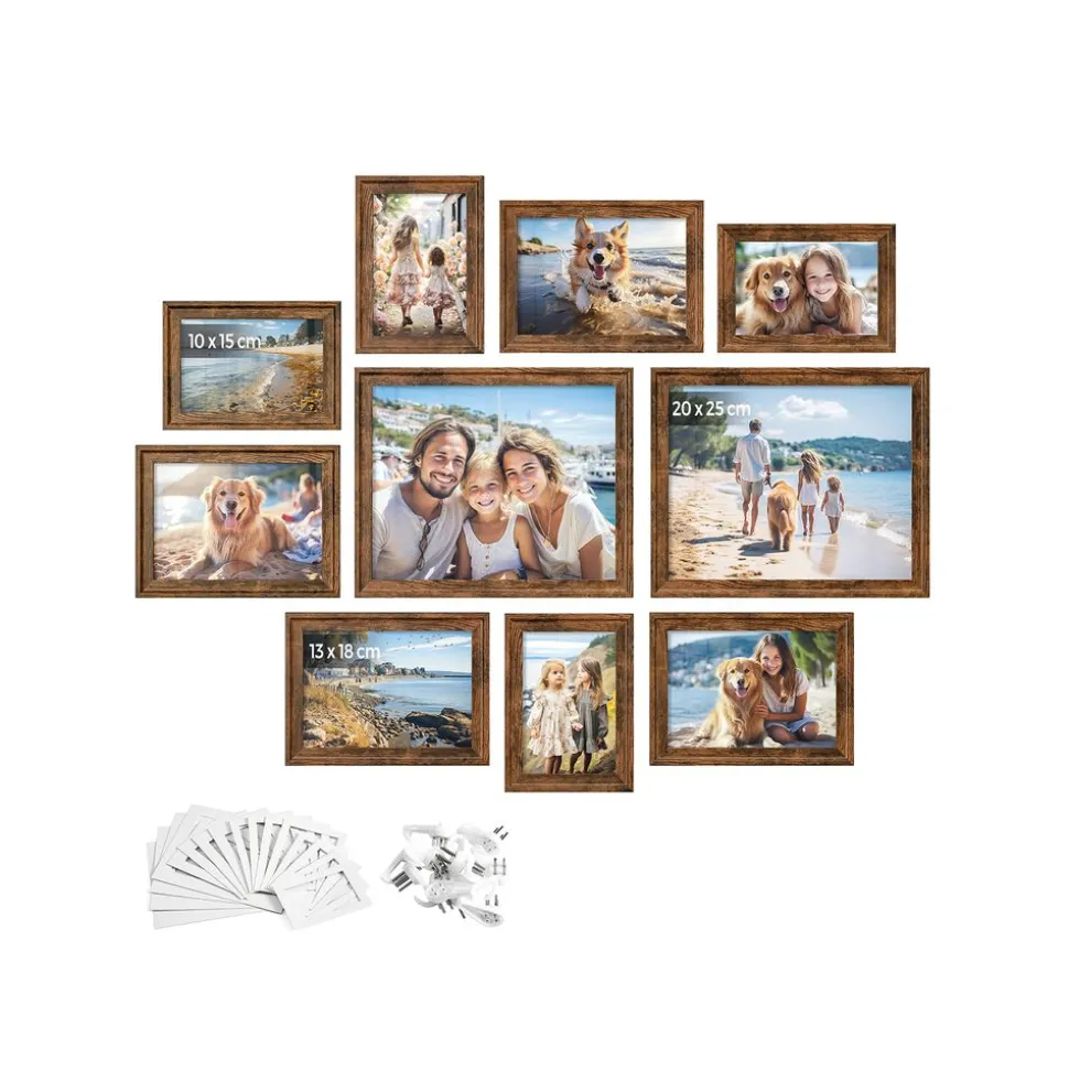 Lot de 10 cadres photo mdf et verre noir cendré