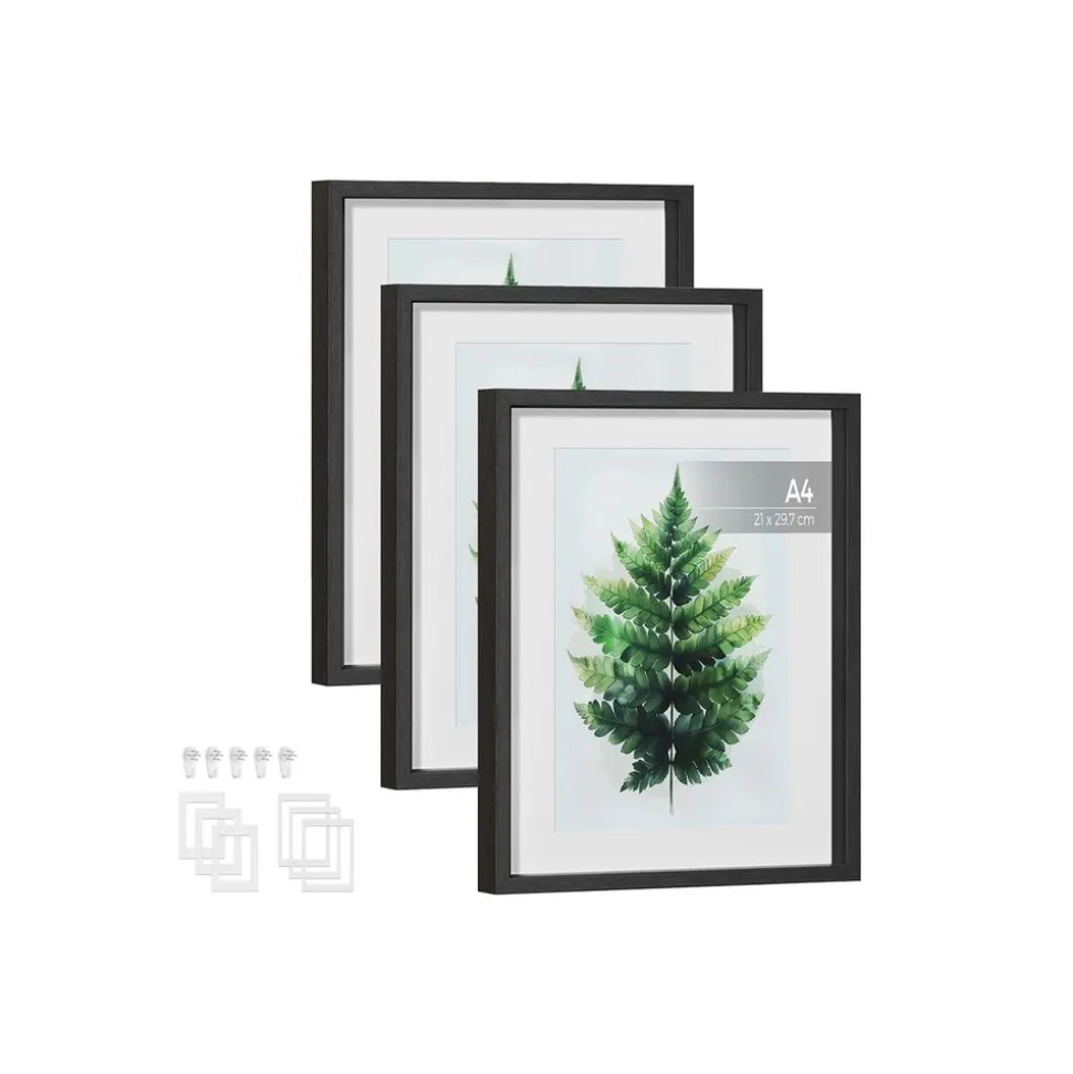 Lot de 3 cadres photo verre MDF 37 x 29,3 cm noir cendré