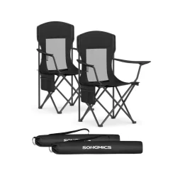 Lot de 2 chaises de camping avec porte-gobelet supporter jusqu’à 150 kg noir d’encre