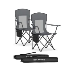 Lot de 2 chaises de camping avec porte-gobelet supporter jusqu’à 150 kg noir d’encre