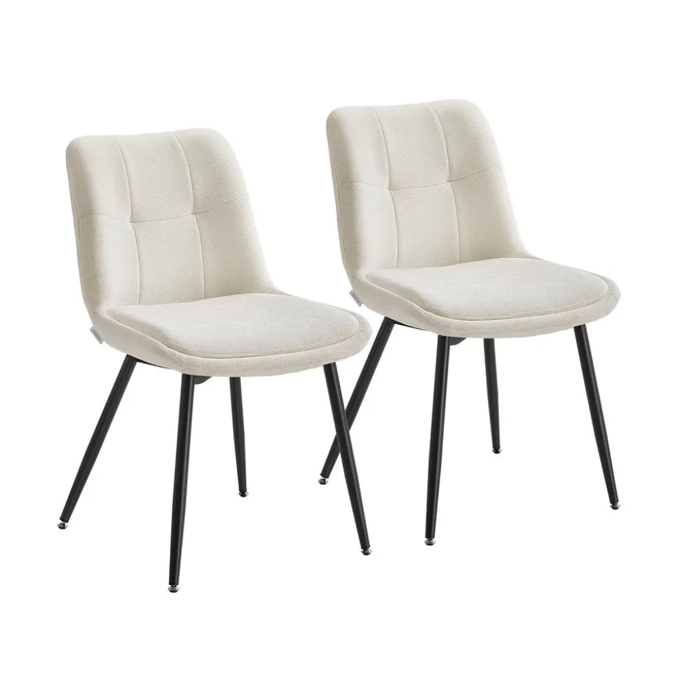 Lot de 2 chaises salle à manger chenille jusqu’à 120 kg pieds en métal blanc crème