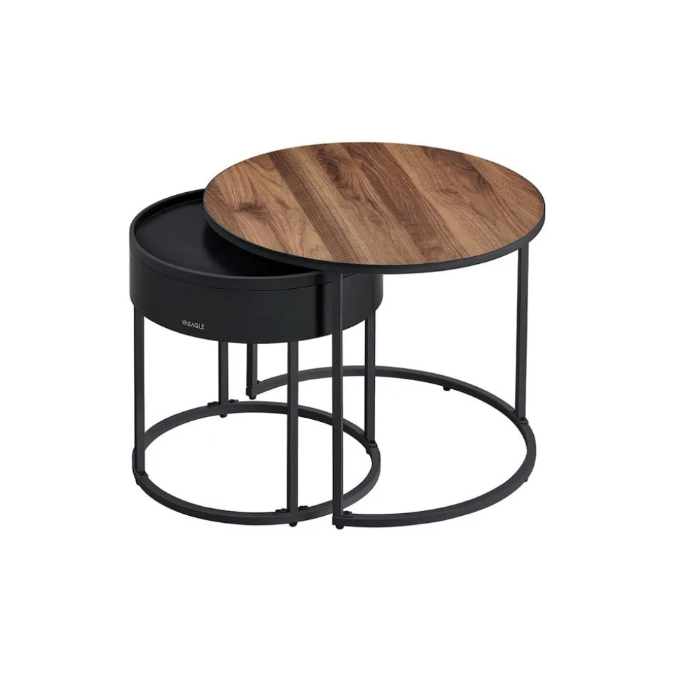 Lot de 2 tables basses marron rustique et noir d'encre