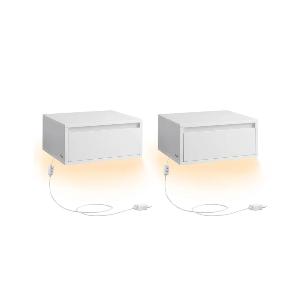 Lot de 2 tables de chevet suspendue lumière 3 couleurs 35 x 40 x 18 cm blanc nuage