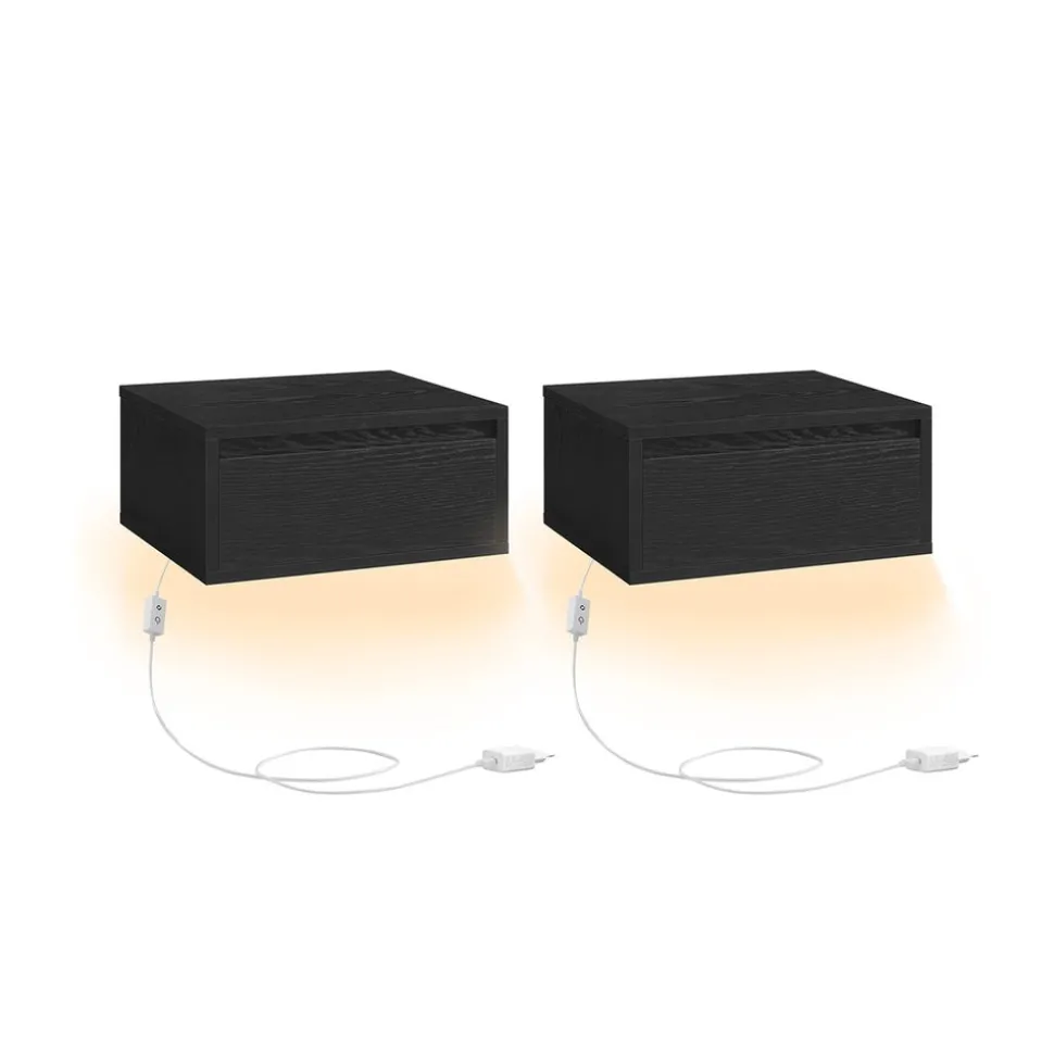 Lot de 2 tables de chevet suspendue lumière 3 couleurs 35 x 40 x 18 cm blanc nuage