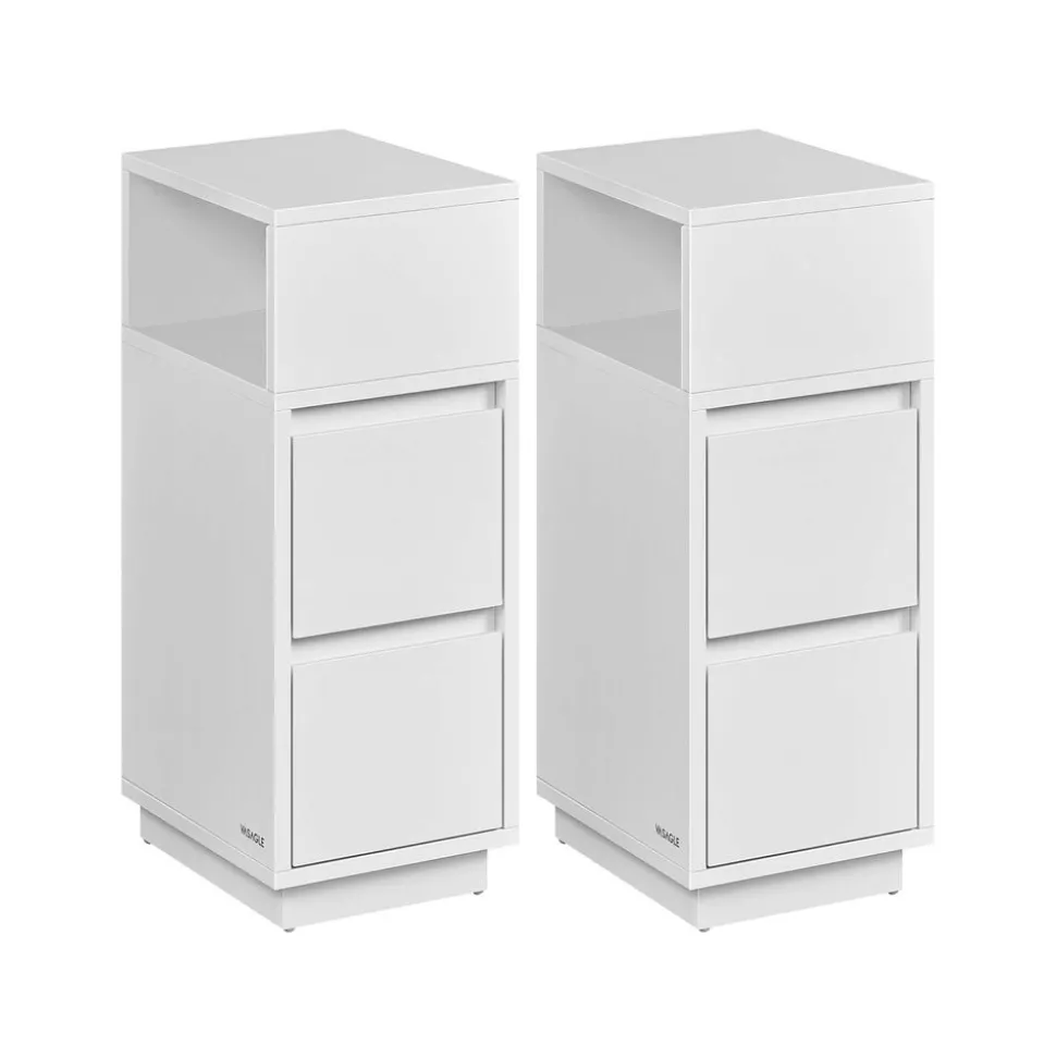 Lot de 2 tables de chevet étroite avec 2 tiroirs et compartiment blanc nuage