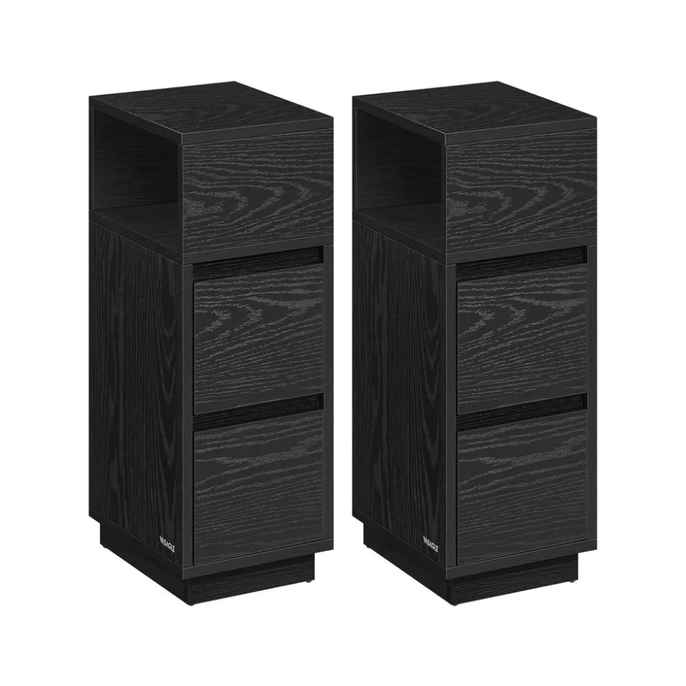 Lot de 2 tables de chevet étroite avec 2 tiroirs et compartiment blanc nuage