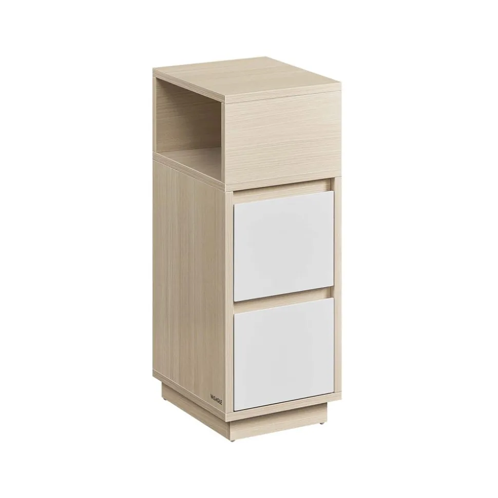 Lot de 2 tables de chevet étroite avec 2 tiroirs et compartiment blanc nuage