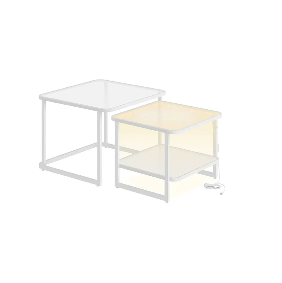 Lot de 2 tables de salon gigognes avec led blanc nuage et noir d'encre