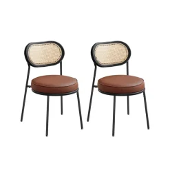 Lot de 2 tabourets de bar en rotin pe boho marron café