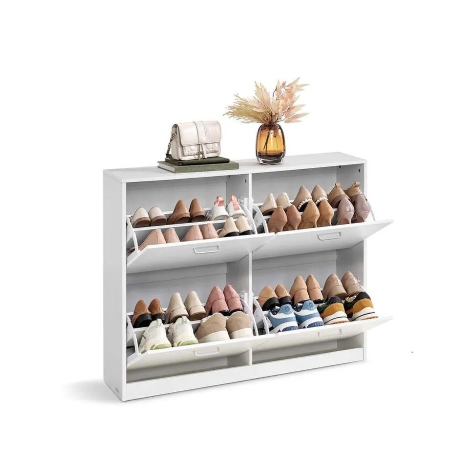 Meuble à chaussures 4 portes battantes 24 x 105,5 x 82,7 cm blanc neige
